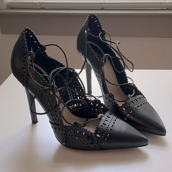 Zara Black Lace Up Heels - Picture 2 of 6